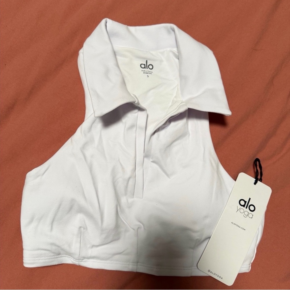 ALO Yoga White Collared Sleeveless Top